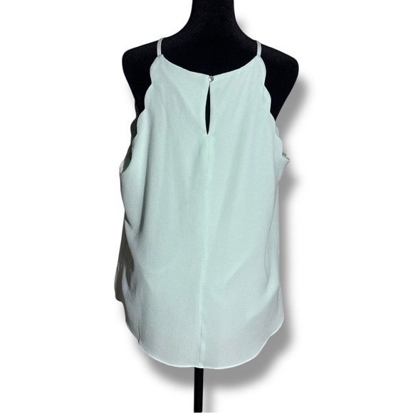 Bwear Mint Green Women's Sleeveless High Neck Scallop Arms Pleated Blouse - Picture 5 of 15
